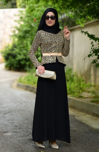 Black Hijab Evening Dress 55865-02