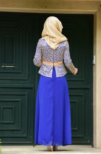 Saxe Hijab Evening Dress 55865-03