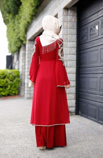 Claret Red Hijab Evening Dress 8392-01