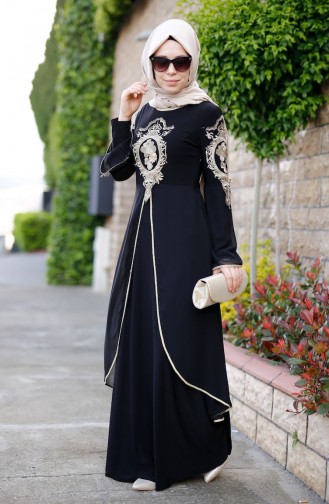 Black Hijab Evening Dress 8392-03