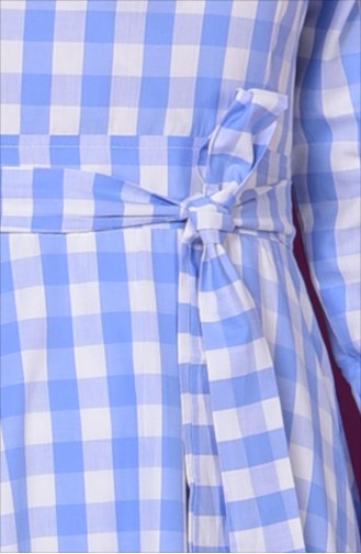 Kariertes Kleid 4001-04 Blau Weiß 4001-04