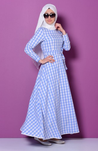 Kariertes Kleid 4001-04 Blau Weiß 4001-04