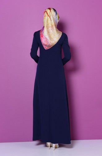 سويد فستان كريب بتصميم مُزين بقلادة 4023-02 لون كحلي 4023-02