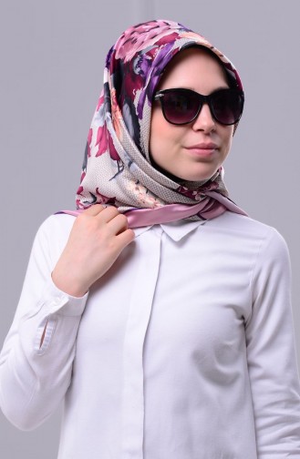 Çiçekli Rayon Eşarp 5056-01 Pembe Açık Mor