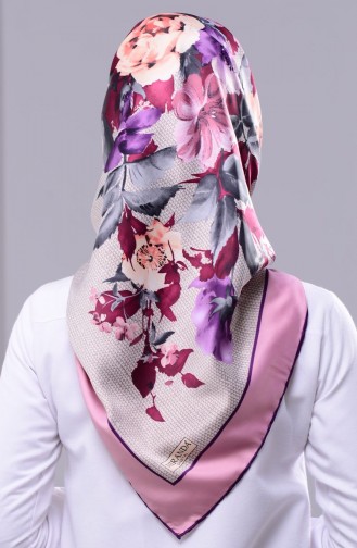 Çiçekli Rayon Eşarp 5056-01 Pembe Açık Mor