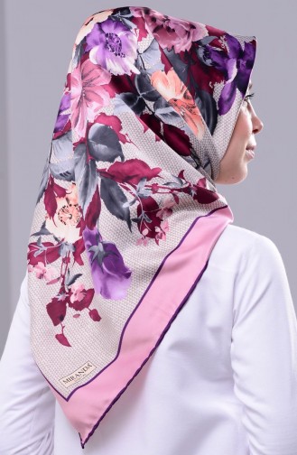 Çiçekli Rayon Eşarp 5056-01 Pembe Açık Mor