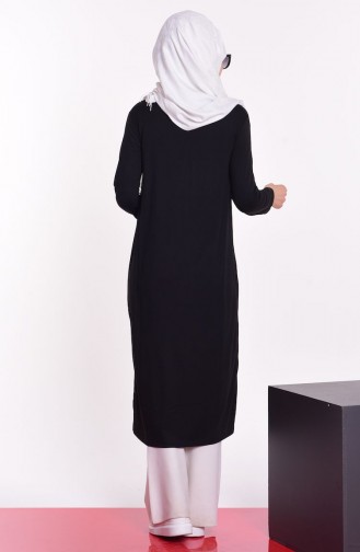 Baskılı Uzun Penye Tunik 6380-02 Siyah
