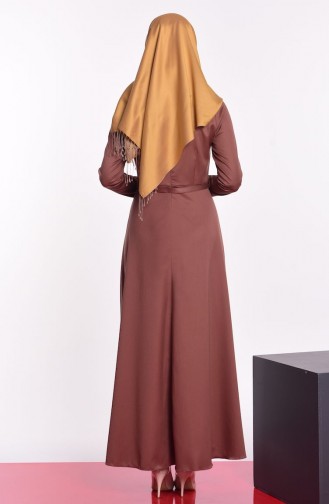Cep Detaylı Kemerli Elbise 7064-06 Kahverengi