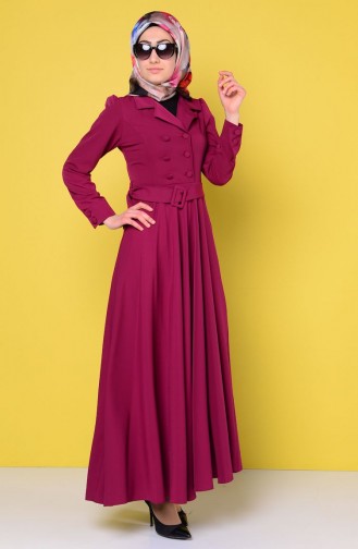 Önü Düğmeli Elbise 8044-05 Mürdüm