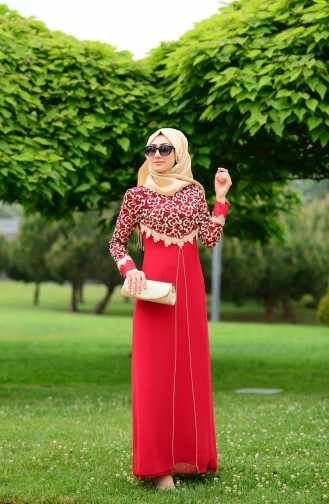 Claret Red Hijab Evening Dress 4061-06