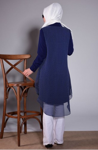 Çizgili Şifon Tunik 1268-05 Lacivert