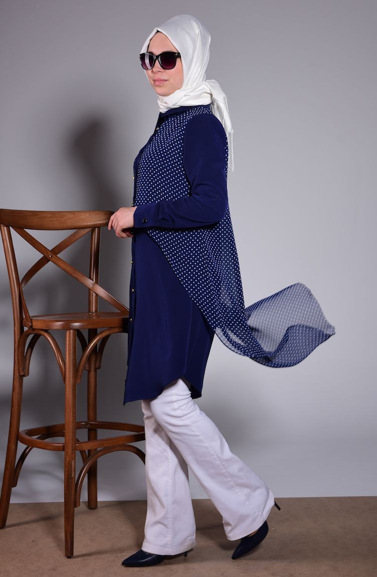 Çizgili Şifon Tunik 1268-05 Lacivert