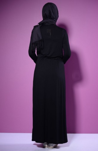 Çizgili Elbise 4527-01 Siyah