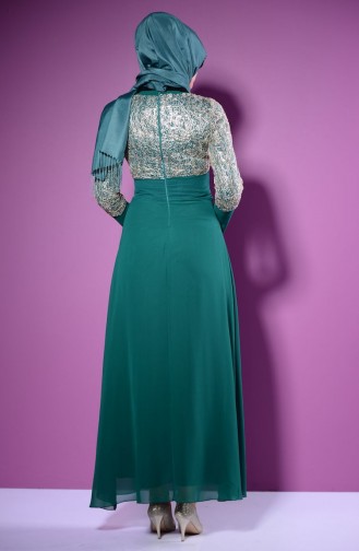 فستان سهرة مطرز بتفاصيل ترتر لون اخضر 2369-05