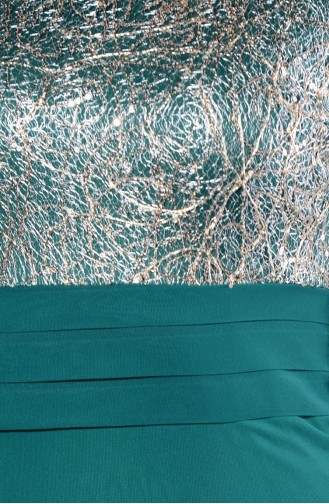 فستان سهرة مطرز بتفاصيل ترتر لون اخضر 2369-05