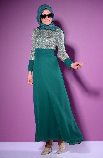 فساتين سهرة بتصميم اسلامي أخضر حشيشي 2369-05