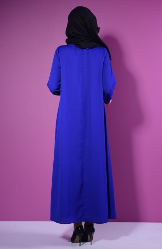 Robe Crêpe avec Collier 4182-03 Bleu Roi 4182-03