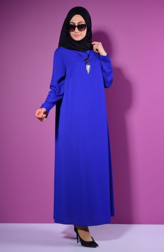 Robe Crêpe avec Collier 4182-03 Bleu Roi 4182-03