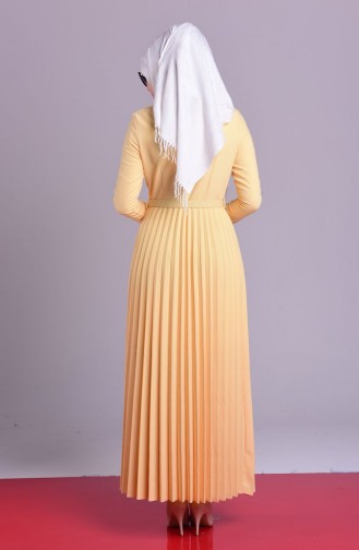 Piliseli Kemerli Elbise 7063-06 Sarı