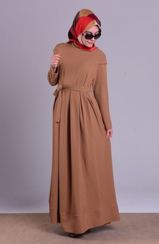 Pileli Elbise 3004-02 Camel