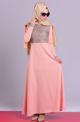 Salmon Hijab Evening Dress 2054-06