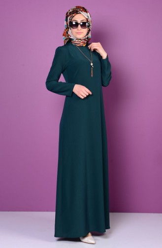 فستان بقلادة لون اخضر زُمردي 4023-11