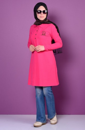 Polo Yaka Tunik 2447-18 Fuşya