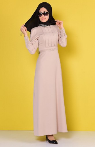 Beige Hijab Kleider 7066-06