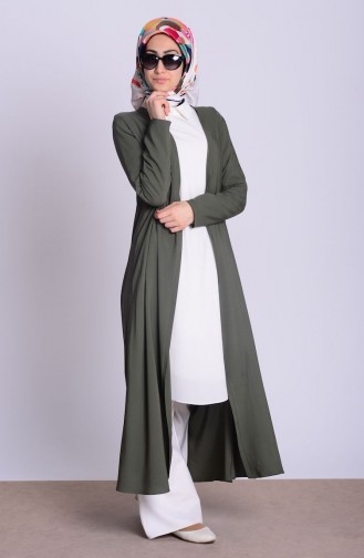 Lange Jacke aus Chiffon 4028-08 Khaki Grün 4028-08