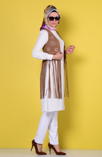 Püsküllü Yelek 9281-03 Taba