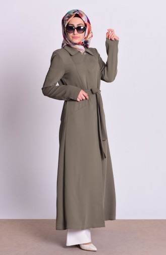 SUKRAN Hidden Buttoned Belted Cape 35706-03 Khaki Green 35706-03