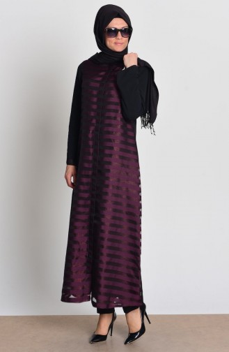 SUKRAN Chiffon Zippered Abaya 35704-02 Plum 35704-02