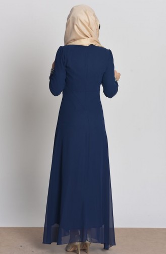 Navy Blue Hijab Evening Dress 4069-02