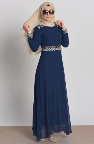 Navy Blue Hijab Evening Dress 4069-02
