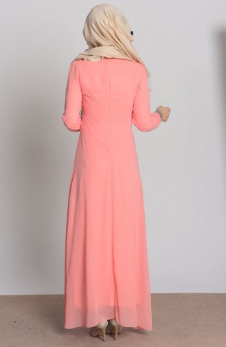 Salmon Hijab Evening Dress 4069-04