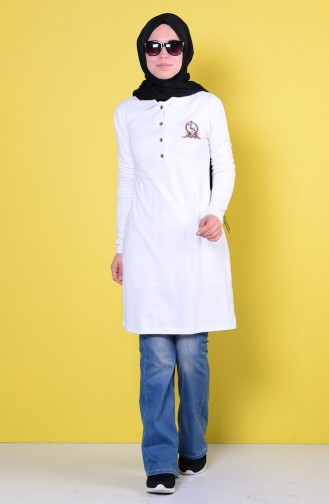 Polo Yaka Tunik 2447-14 Beyaz
