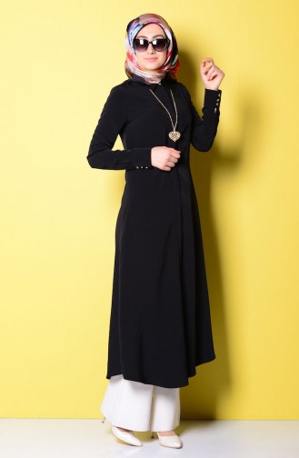 Kolyeli Krep Tunik 1321-05 Siyah