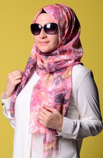 Tülbent Dijital Şal 7027-05 Pembe Mürdüm