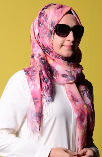 Tülbent Dijital Şal 7027-05 Pembe Mürdüm
