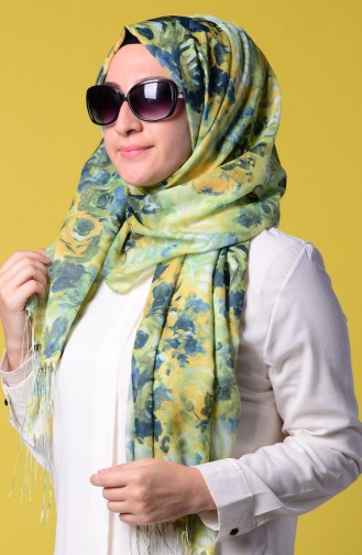 Tülbent Dijital Şal 7027-10 Yeşil Sarı