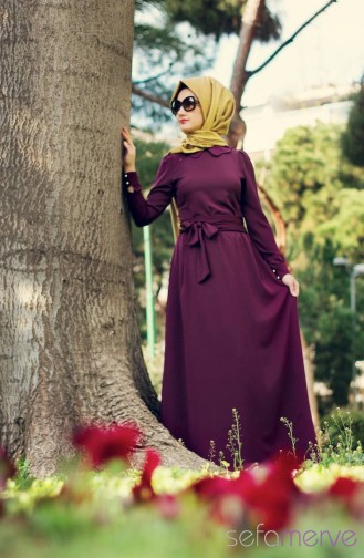 Minel Aşk Hijab Dress 2800-01 Purple 2800-01