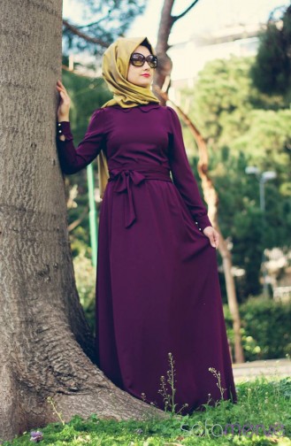 Minel Aşk Hijab Dress 2800-01 Purple 2800-01