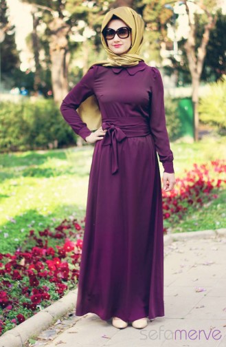 Minel Aşk Hijab Dress 2800-01 Purple 2800-01