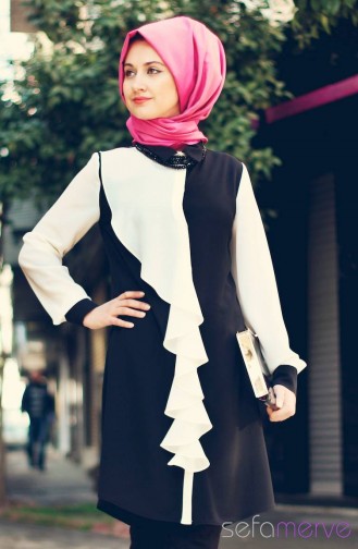 Minel Aşk Tunik 7001-01 Siyah Beyaz
