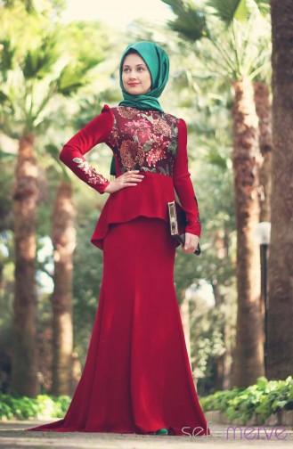 Minel Ask Hijab Dress 9002-03 Claret Red 9002-03