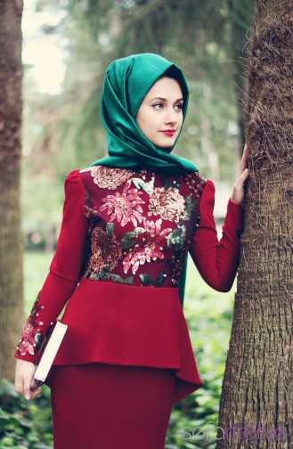 Minel Ask Hijab Dress 9002-03 Claret Red 9002-03