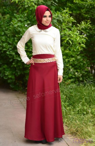 NKCL Bluz Etek Takım 9413-02 Ekru Bordo