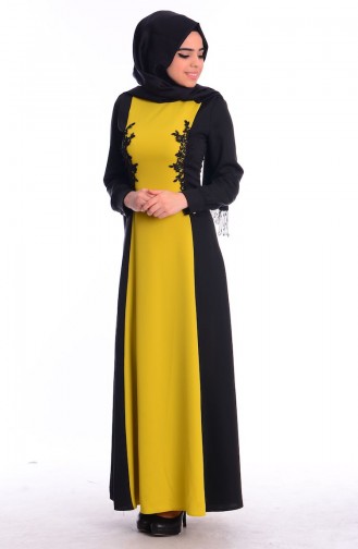 Robe Hijab Vert jaunâtre 6167-02