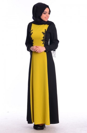 Yellowish Green İslamitische Jurk 6167-02