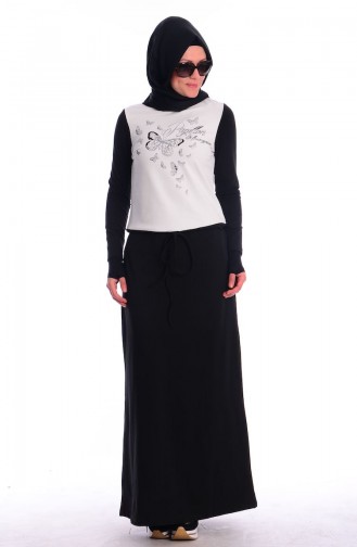 Minahill Hijab Sweatpants Dress 40212-01 Eccru-Black 40217-01